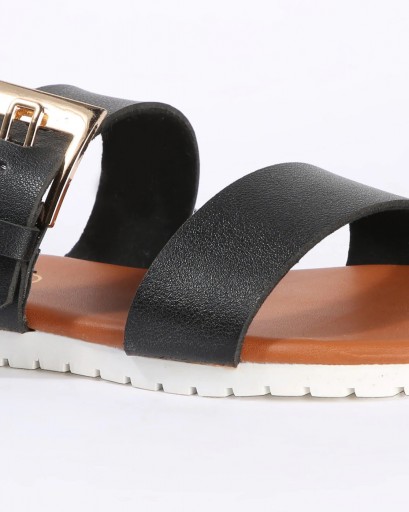 HI-ATTITUDE Dual-Strap Slip-On Sandals With Buckle Accent|BDF Shopping